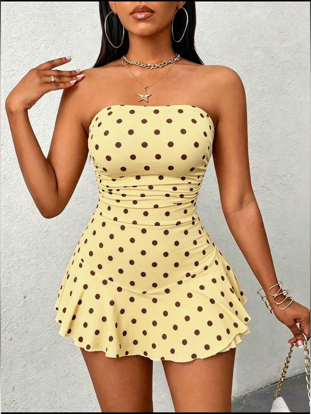 Strapless Yellow Polka Dot Skater Jumpsuit